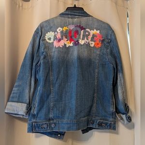 Anthropologie floral broidered denim jacket